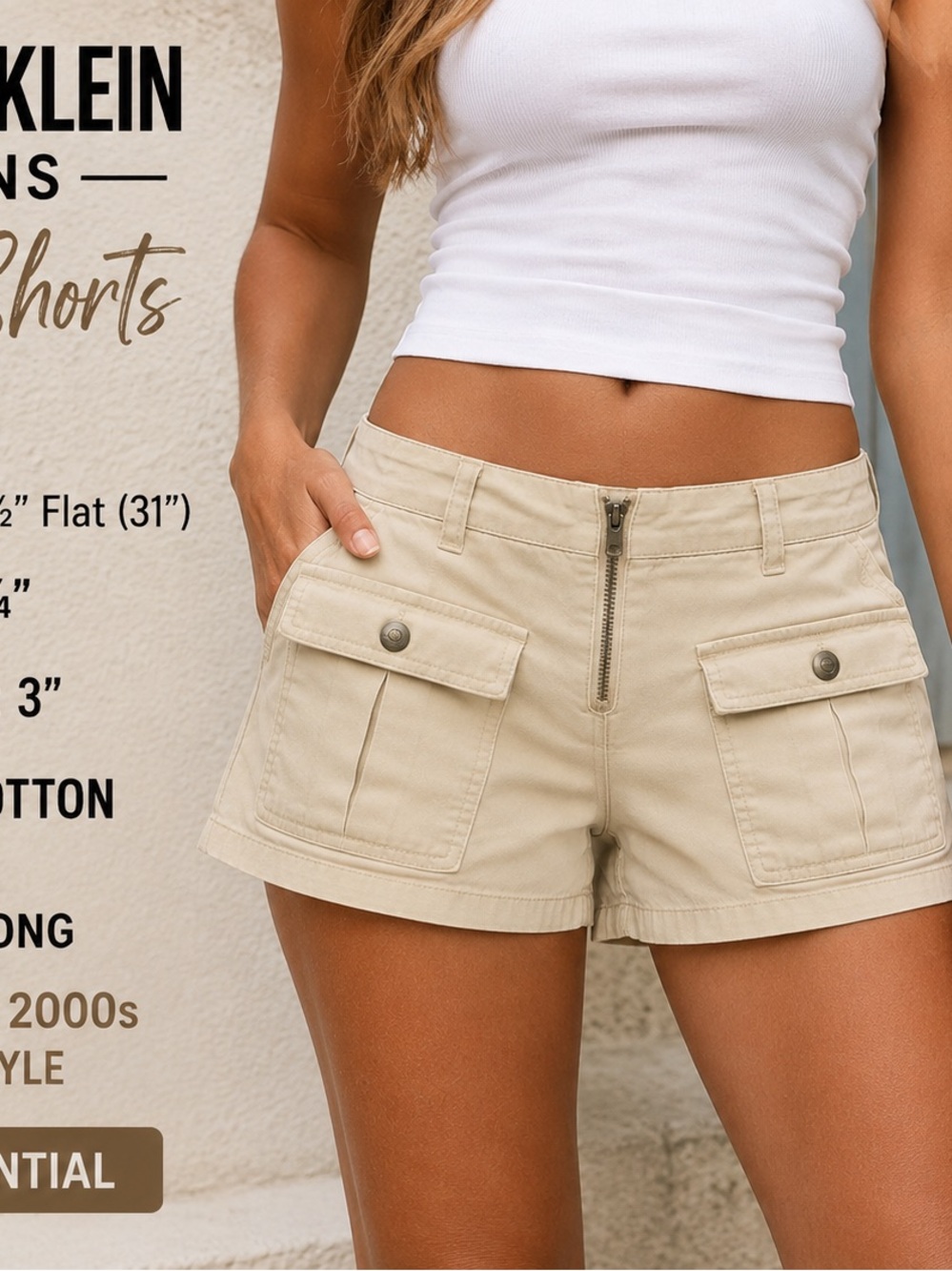 Vintage Y2K Calvin Klein Jeans Khaki Cargo Shorts Size 7 31” Waist